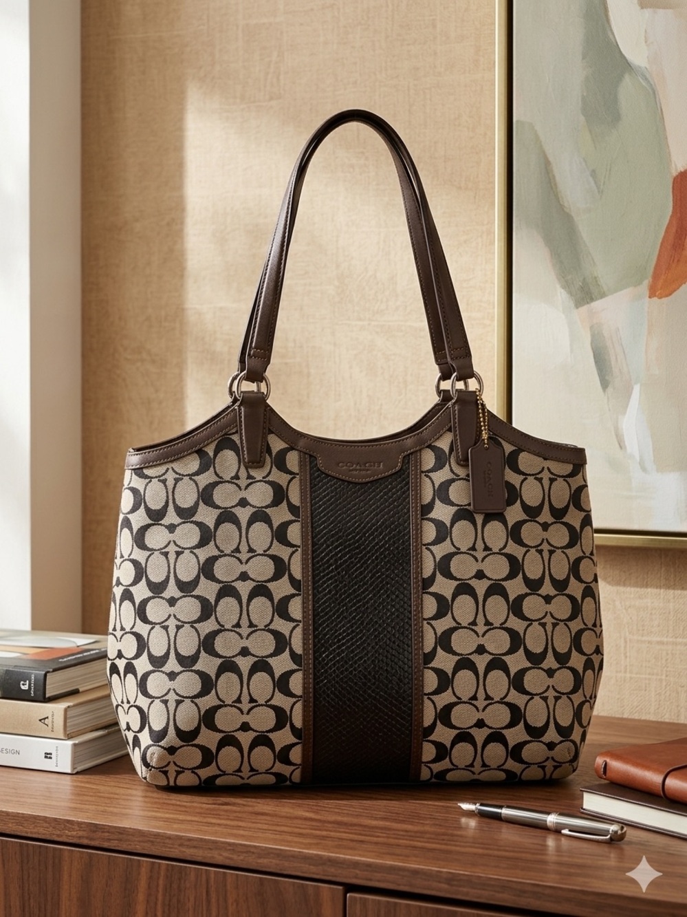 Coach Signature Canvas Tote Bag in Khaki/Black